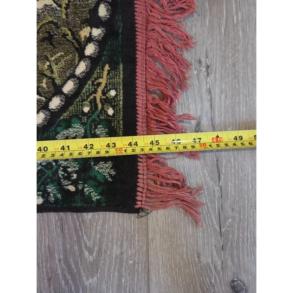 Vintage 50s Italian Fringed Tapestry Rug Wall Hanging Country Scene Deer 48''
